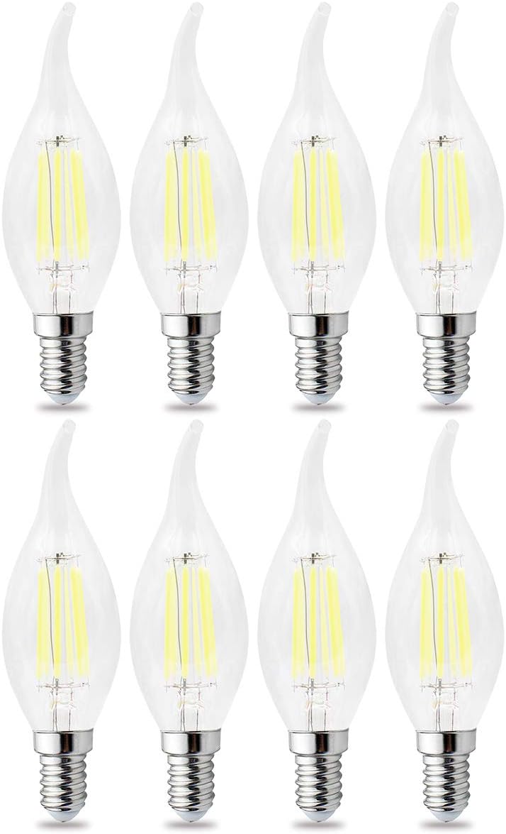 RClorBulb (Pack of 8) 6W E14 Dimmable Classical Glass LED Filament Candle Bulb Cool White C35L AC 220V