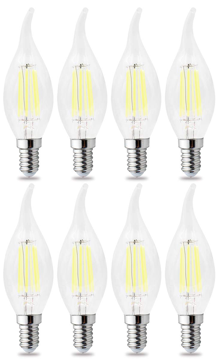 RClorBulb (Pack of 8) 6W E14 Dimmable Classical Glass LED Filament Candle Bulb Cool White C35L AC 220V