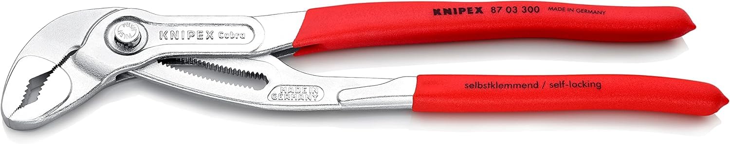 KNIPEX Cobra Hightech-Wasserpumpenzange verchromt mit rutschhemmendem Kunststoff überzogen 300 mm, 87 03 300