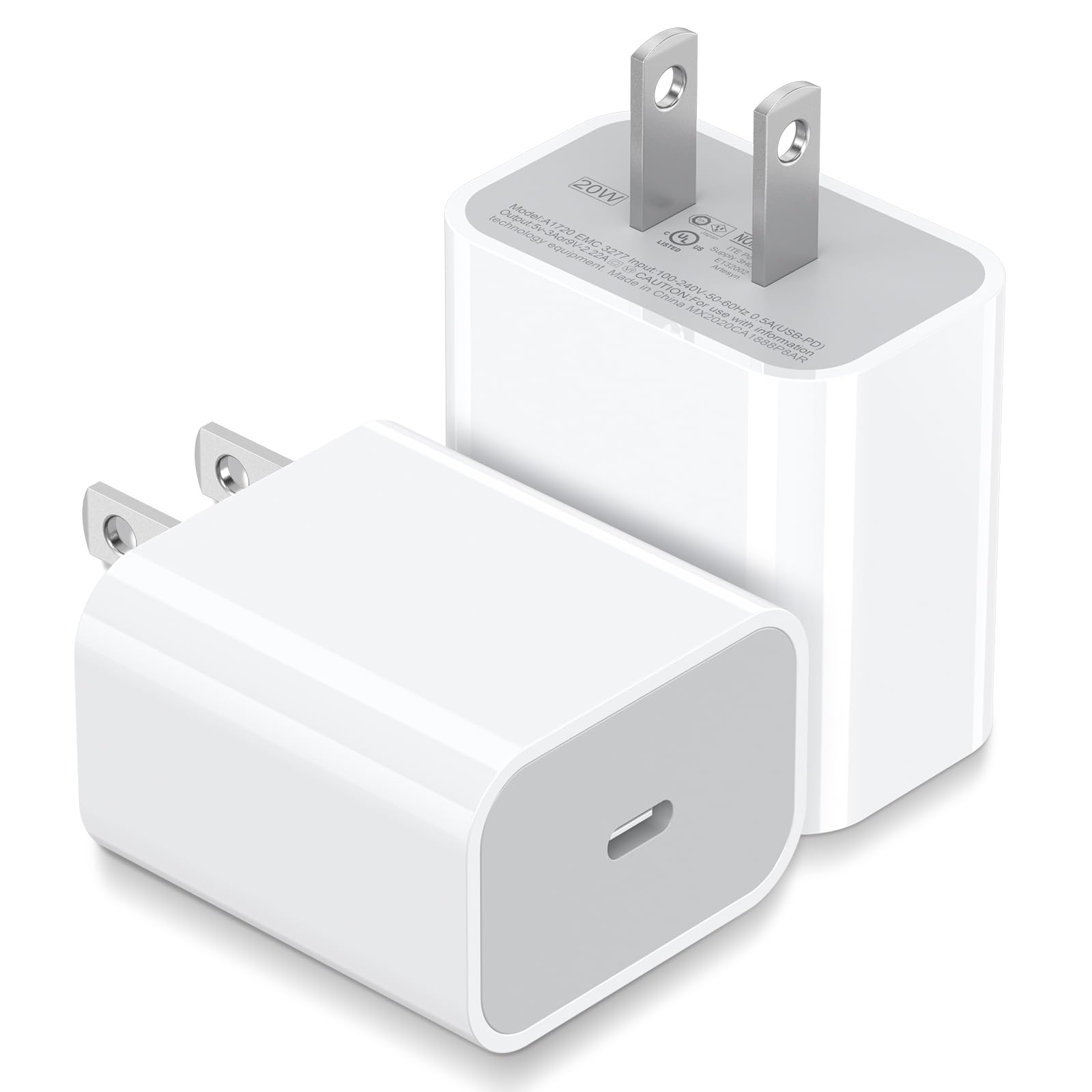 2 Pack 20W USB C Charger Block, Type C Fast Charging Wall Charger Power Adapter Brick Cube for iPhone 17/Pro/Pro Max/17 Air/ 16/16 Pro/16 Pro Max/15/Plus/Pro/Pro Max (White)