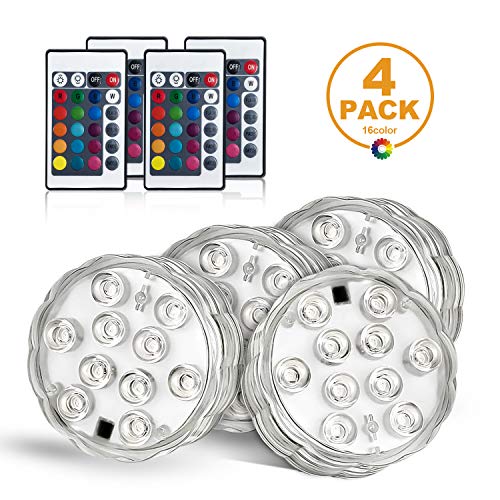 Submersible Led Lights,Waterproof Colorful Battery Operated Remote Controlled UNPAD Wireless Underwater Lights for Party,Pond,Pool (24k-4p)