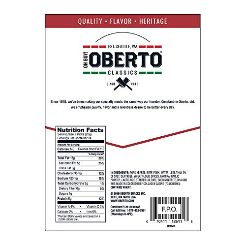 Oh Boy! Oberto Classics Cocktail Pep Smoked Sausage Sticks, 3 Ounce (Pack of 8)
