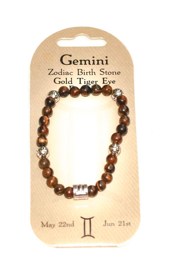 British Fossils Zodiac Crystal Gold Tiger Eye Birth Stone Bracelet - Gemini