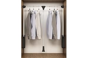 XIIW Pull Down Closet Rod, 60 lbs Load Capacity, Stainless Steel Adjustable 35-46.5 inches Soft-Close Wardrobe Lift Rail Organizer for Hanging Clothes, Two-way Buffering Side & Back Mounted Closet Rod