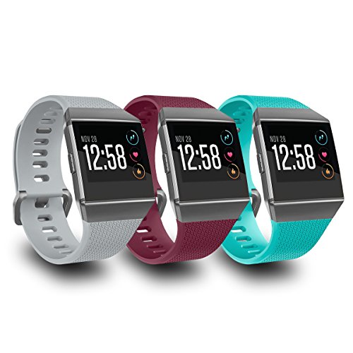 AIUNIT Fitbit Ionic Bands for Women Men Large with Smoke Gray Buckle, Replacement Strap Sport Accessory Wristband for Fitbit Ionic Smart watch Gray Fuchsia Teal