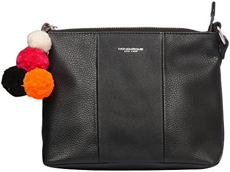 MONOKROME NEW YORK CHRYSLER multicolored Pom Pom puller detail double section texture block crossbody sling bag , made with best quality vegan leather for women.