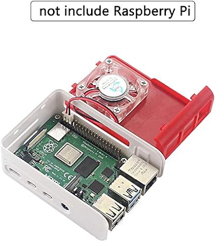 Iycorish Caja de ABS con RetroiluminacióN RGB LED Ventilador PláStico Rojo Blanco Carcasa de Carcasa para Raspberry Pi 4 Modelo B