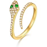 Nova&Aria Snake Necklace Sterling Silver 14k Yellow Gold Plated Necklace with Green Emerald Serpent Ring Gift for Women/Men