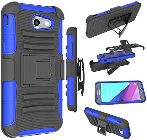 for Samsung Galaxy J3 Emerge Case, J3 Prime / J3 Eclipse / J3 2017 / J3 Luna Pro/Sol 2 / Amp Prime 2 / Express Prime 2 Cover, Zoeirc Shock Proof Dual Layer with Kickstand & Belt Clip Holster (Blue)