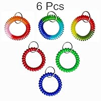 Pack of 6 Colorful Spring Spiral Wrist Coil Key Chain, Wristband Key Ring, Bracelet Keychain