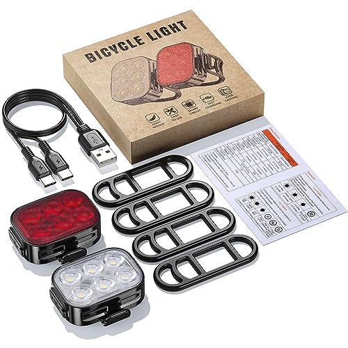 Bike Lights, Combination of Bike Front Light and Tail Light, IP65 Waterproof USB Charging, Equipped with 6 Ultra-Bright LED Beads, 4+6 Lighting Modes, Suitable for Riding at Night.
