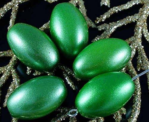 Green Pearl Czech Glass Oval Tube Large Olive Beads 18mm x 12mm 2pcs