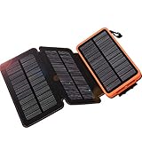 Solar Charger 24000mAh,WBPINE Solar Power Bank Waterproof Dual USB Output with 3 Solar Panels External Battery Bank Flashlights for iPhone,Samsung,iPad,Smartphone,Bluetooth Speak and More (Orange)