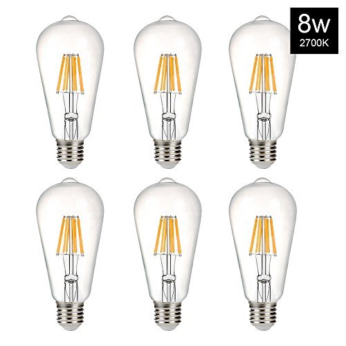 B2ocled 8W(60W Equivalent) LED Edison Bulb ST64 Style Vintage Filament Light Bulbs, Warm White 2700K, E26 E27 Medium Base Lamp for Restaurant,Home,Reading Room,Office, Wall Lamp(6 Pack)