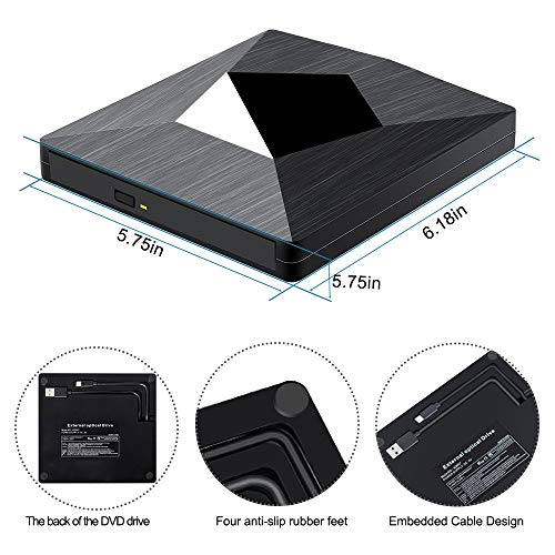 External CD DVD Drive,Dual USB C and USB 3.0 Superdrive Optical Drive Portable CD/DVD +/-RW Burner for Mac OS Windows Linux Chromebook MacBook (Black) - Thumbnail 2