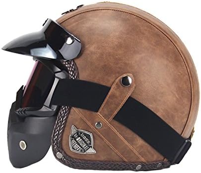 Amazon Co Jp ハーフヘルメット レザーヘルメット 取り外せるレトロなハーレー風のマスクゴーグル 調節できるマスク口のフィルター ワニの皮のような紋様 光沢 黑色 茶褐色 Xl スムース ブラウン スポーツ アウトドア