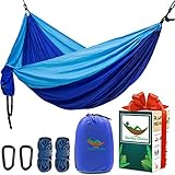 Upgraded Double Hammock for Smart Camping. Lightweight Heavy Duty Parachute Nylon, Easy Hanging. Portable Travel Bed & Chair. Couples & Small Kids Sleeping Gear. Backpacking Hammocks Support 600 lbs