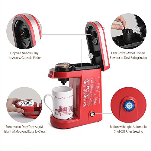 CHULUX Single Cup Coffee Maker Travel Coffee Brewer for K-cups,Red