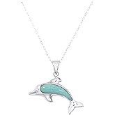 Sterling Silver Dolphin Pendant Necklace with Larimar and Lab-Created CZ Eye, Ocean Theme Jewelry with 18 Inch Chain