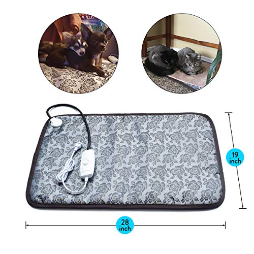 Heated Dog Bed Heated Pet Mat Mat Waterproof Adjustable Electric Heating Mat with Chew Resistant Steel Cord (28x19, Flower) - Thumbnail 2