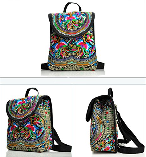 Goodhan Vintage Handmade Women Embroidery Ethnic Backpack Travel Handbag Shoulder Bag Mochila Purse Size S
