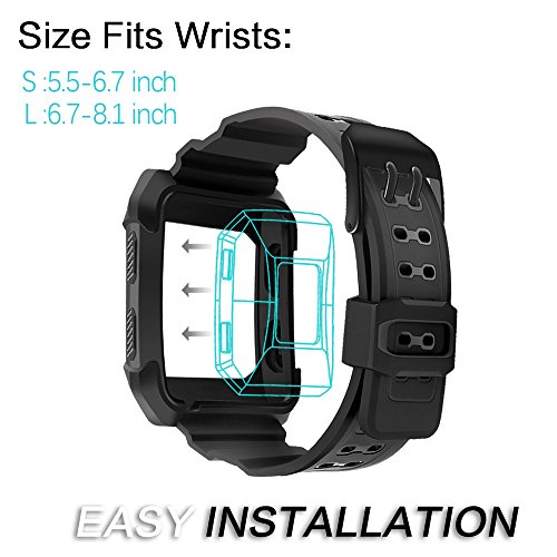 C2D JOY for Fitbit Ionic Case Replacement Bands Rugged Protective Frame Case Accessory Sport Bands for Fitbit Ionic Watch Black (6.7-8.1 inch) - Thumbnail 4
