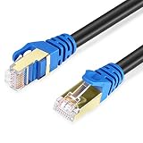 Cat 7 Ethernet Cable 40 FT,YLJYTK Outdoor Cat7 LAN RJ45 Network Cable Cord 10Gbps 600MHz LAN Wire Cable Switch, Router, Modem, Patch Panel, PC, POE and More (Round,Black,12M)