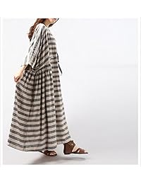 Vestidos de lino maxi de verano con rayas sueltas ocasionales de las mujeres de YUHEYUHE