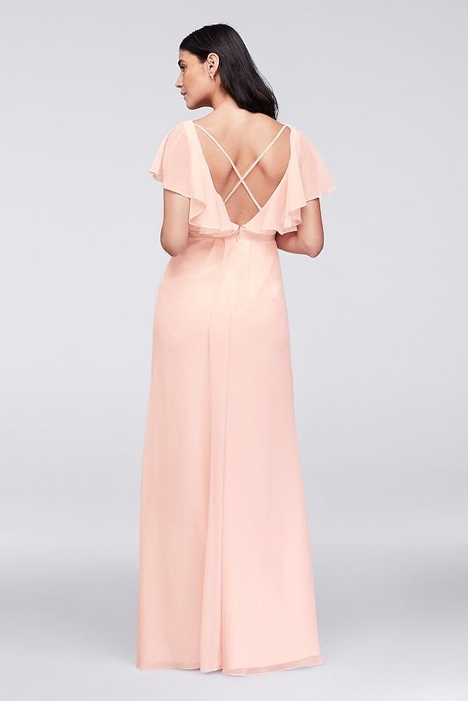 flutter sleeve georgette wrap bridesmaid dress
