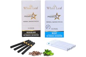 White Leaf Premium Herbal Smokes Cigarettes - Tobacco and Nicotine Free Combo Pack of Mint, Regular Flavour Smoke (20 Sticks)