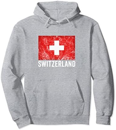 Unisex Switzerland Flag Hoodie Distressed Vintage Swiss Hoodie Small Heather Grey