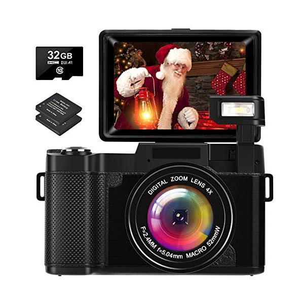 LINNSE Digitalkamera 30MP 2.7K Full HD Kompaktkamera mit Flip Screen Fotoapparat Digitalkamera mit 32 GB SD-Karte und 2…