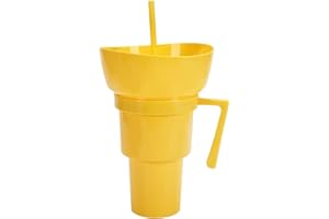 Snack Cup Combo - Drink and Bowl Container | Reusable Spill Proof Dessert Mug with Straw, Popcorn Beverage Holder for Travel 