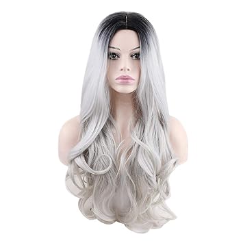 Amazon Com Women Sexy Gradient Gray Wig Long Curly Hair Mixed