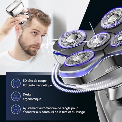 Kensen Men's Bald Head Razor 5D Hair Clipper Bald 120 mins Autonomy Bald Crane Trimmer Waterproof Razor Dry & Wet Crane with Wind Hair Cutter & LED Screen & Limit Comb