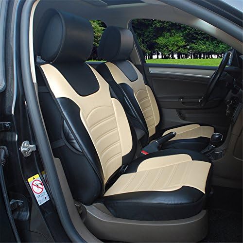 Protech Auto 180205S Black/Tan -2 Front Car Seat Cover Cushions Leather Like Vinyl Fit for Toyota 4Runner Avalon Avanza Camry Corolla Land Cruiser Prius Venza