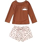 AFUKUIA Toddler Baby Boy Girl Swimsuit Long Sleeve Rashguard Swimwear Trunks 2 Piece Bathing Suit