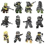 12pcs Army Minifigures SWAT Team with Military Weapons Accessories Policeman Soldier Minifigures Toys Building Blocks 100%Compatible (12)