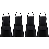 Jubatus 4 Pack Bib Aprons with 2 Pockets Cooking Chef Kitchen Apron for Women Men, Black