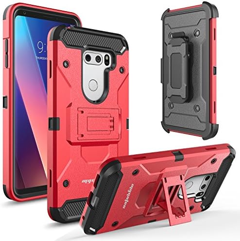 LG V30 Case, MyGotec Shockproof Belt Clip Kickstand Holster Dual-Layer Durable Rugged Armor Case - Red