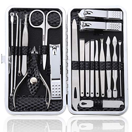 Photo 1 of Pedicure Manicure Kit 18 in 1 Manicure Set Professional Sharp Nail Clippers Stainless Steel Cutter and Vibrissac Scissors for Men and Women Fingernails and Toenails with Superb Case (Black_19 pieces)