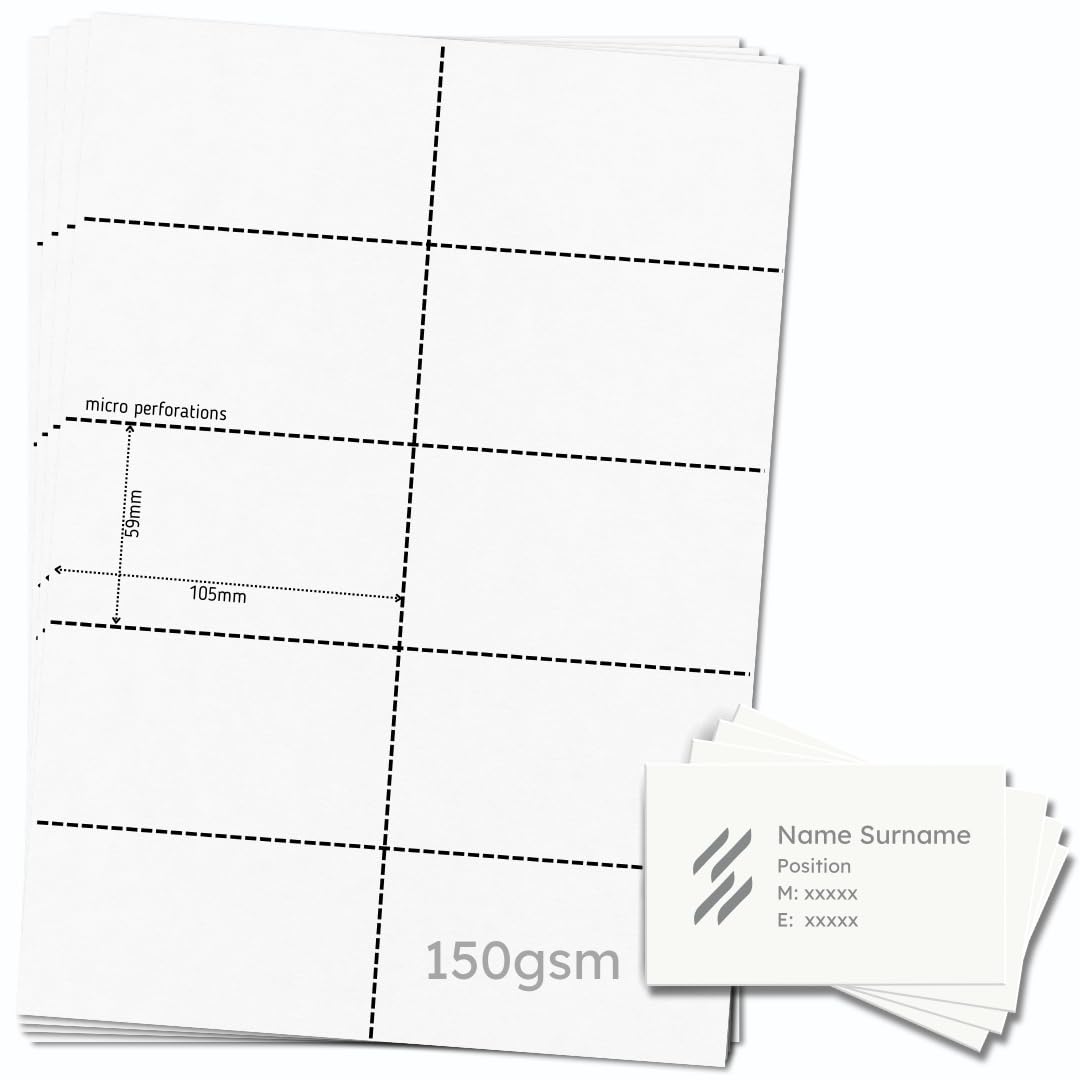 OfficeGear Printable Business Cards 10-up (55 Sheets - 550 Pack) 59mm x 105mm Perforated Custom Printable 150gsm Cards