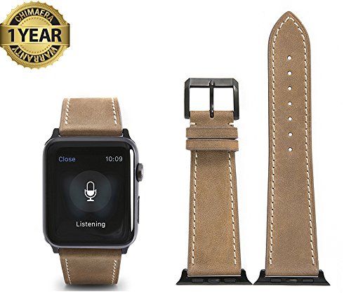 Apple Watch Band 42mm Genuine Calf Leather fit iWatch & Sport & Edition Series 1 Series 2 Series 3 Super Soft Strap Classic Pin Buckle for Women and Men