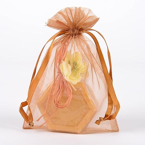 Tulle Organza Drawstring Gift Bag 8 x 14 inches 8"x14" (Quantity of 10, Old Gold)