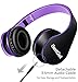 BESTGOT Kids Headphones BG6002 Children Headphones for Kids Boys Adult with Microphone Volume Control Foldable Headset with 3.5mm Plug Removable Cord (Black/Purple)
