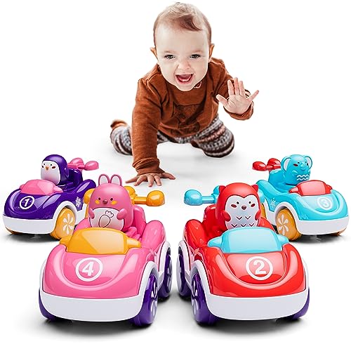 Marstone Toys for 1+ Year Old Girl, 4 Pack Animal Cartoon Push Cars Educational Toys for