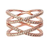 Impression Collection Double X Rings Cross Criss Trendy Fashion Statement Clear CZ Cocktails Gold Plated Size 6-10