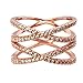Impression Collection Double X Rings Cross Criss Trendy Fashion Statement Clear CZ Cocktails Gold Plated Size 6-10
