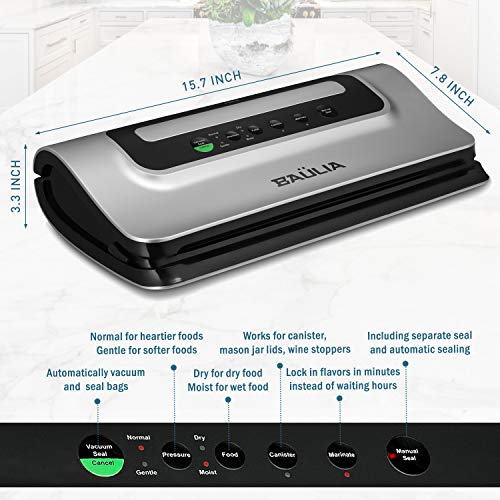 Baulia Automatic Vacuum Food Sealer - Air Sealing Machine for Food Preservation, Compact Design, Silver