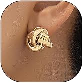 Chunky Gold Twisted Knot Stud Earrings, Geometric Smooth Surface Statement Dangle Drop Earrings, Dainty Punk Hip Hop Ear Jewelry for Women Teen Girls